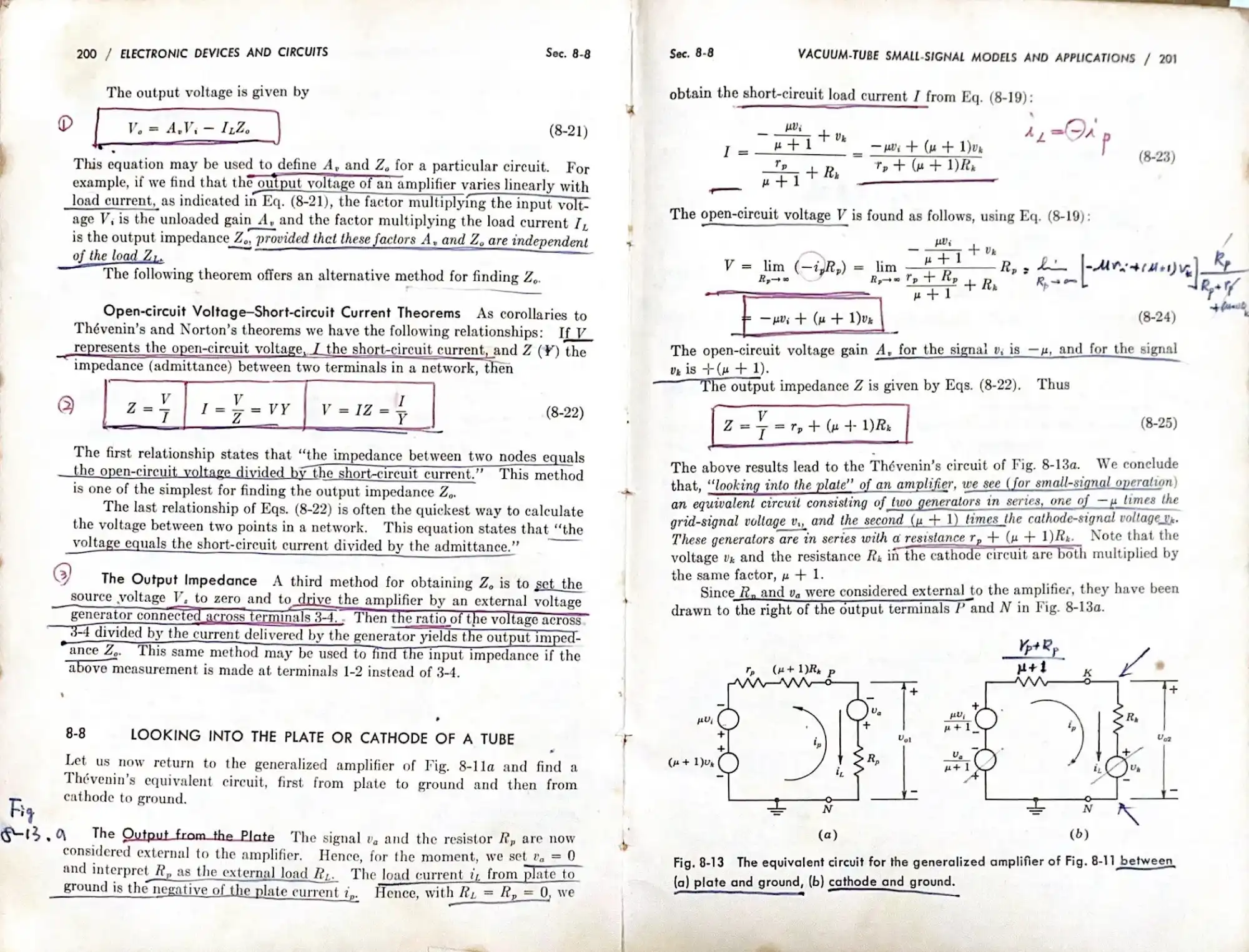 這是琳山老師的電子學課本，打開可見當時琳山老師下多大的功夫研讀「真空管」的操作及分析。